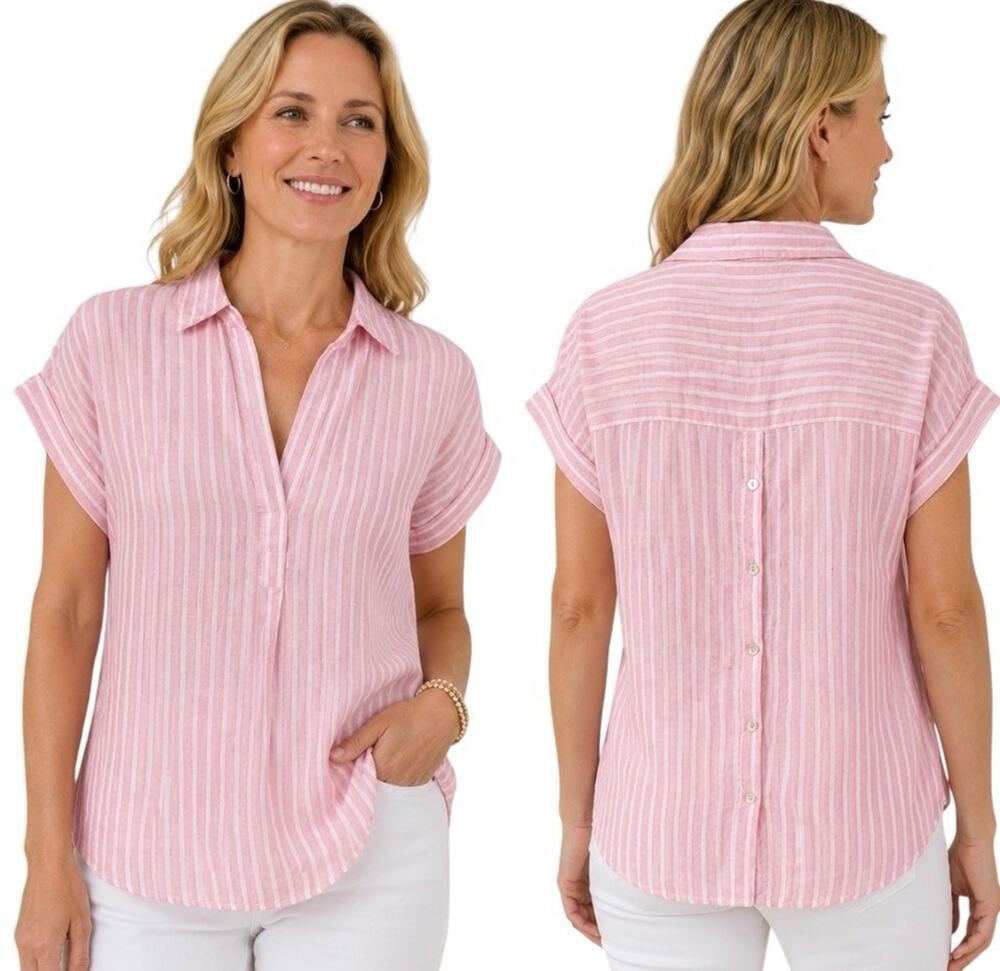 Charlie Paige Pink Striped Linen Shirt women’s Size Small Buttons